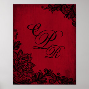 Goth Rode Grunge Zwarte Kant Trouw Monogram Poster