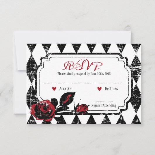 Goth Rose Grunge Diamond Imprimer carte RSVP (Devant)