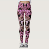 Goth Roze Ornament met Schedel Leggings (Voorkant)