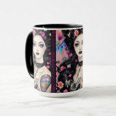 Goth stylish tatouage fille Mug noir et rose (Devant gauche)