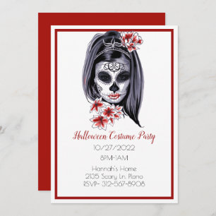 Goth Sugar Skull Girl Halloween Invitation