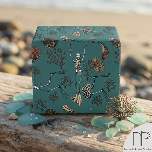 Goth Teal Skelet Duiker en Koraal Cadeaupapier