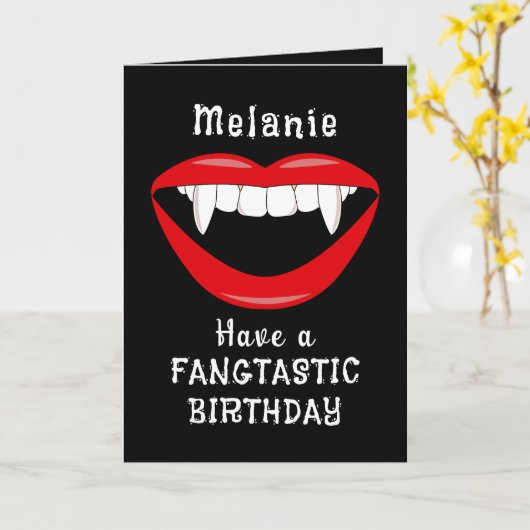 Goth Vampire Fangs Carte d'anniversaire (Fleur jaune)