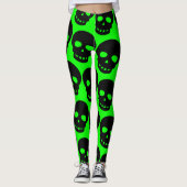 Goth Vert Acide Gros Crânes Noirs Leggings (Devant)