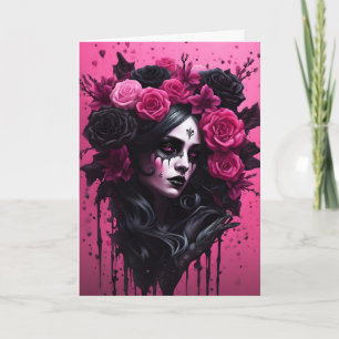 Goth-vrouw roze en zwart Valentijn Kaart