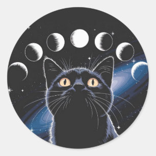 Goth Zwarte Kat, Goth Cadeau, Heksenuur Zwarte Kat Ronde Sticker