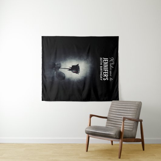 Goth Zwarte Roos Druipend Bloed Macabere Verjaarda Wandkleed (In Situ (horizontaal))