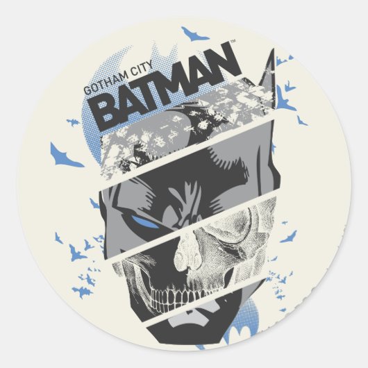 Gotham City Batman Skull Collage Ronde Sticker (Voorkant)