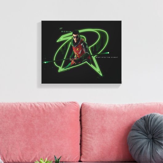 Gotham Ridders Robin in Logo Canvas Afdruk (Insitu (Woonkamer))