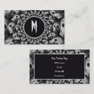 Gothic Abstract Skulls Black and White Monogram Visitekaartje