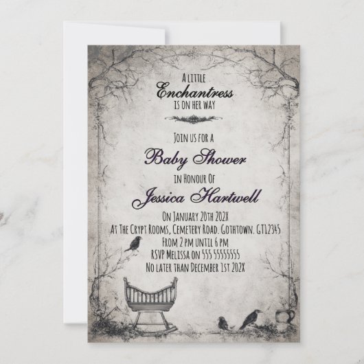 Gothic Alternative Girl Baby Shower Invitation (Devant)