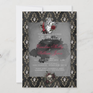 Gothic Anatomy Heart Black Roos Wedding Invitation Kaart