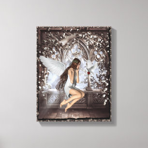 Gothic Angel en haar dove dove doek Canvas Afdruk