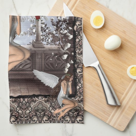 Gothic Angel en haar hond Theedoek (Quarter Fold)