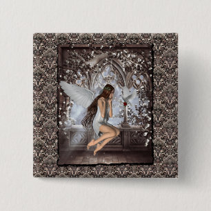 Gothic Angel en haar hond Vierkante Button 5,1 Cm