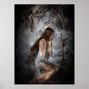 Gothic Angel en her Dove Vignette Poster