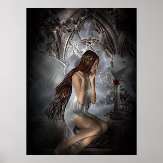 Gothic Angel en her Dove Vignette Poster (Voorkant)