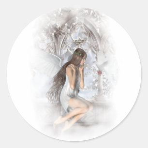 Gothic Angel en her Dove Vignette Ronde Sticker
