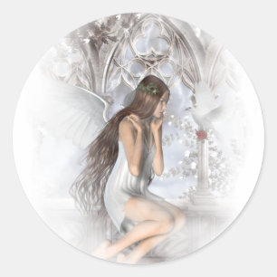 Gothic Angel en her Dove Vignette Ronde Sticker