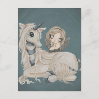 Gothic angel-fee met eenhoorn-briefkaart briefkaart