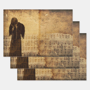 Gothic Angel Sepia Sheet Music Texture Inpakpapier Vel