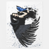 Gothic Angel Wings Black Cat Fleece Deken (Voorkant)