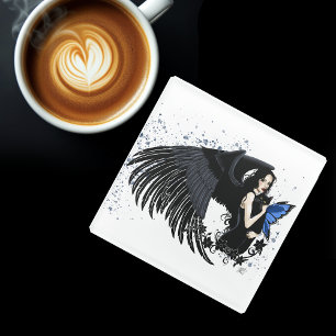 Gothic Angel Wings Black Cat Glazen Onderzetter