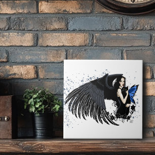 Gothic Angel Wings Black Cat Tegeltje
