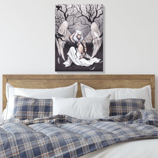 Gothic Angel Zwart Wit Hope wanhoop Canvas Print (Insitu (Slaapkamer))