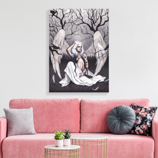 Gothic Angel Zwart Wit Hope wanhoop Canvas Print (Insitu (Woonkamer))