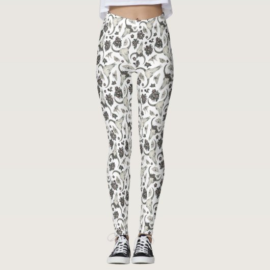 Gothic Animal Skull met Flowers Pattern Leggings (Voorkant)