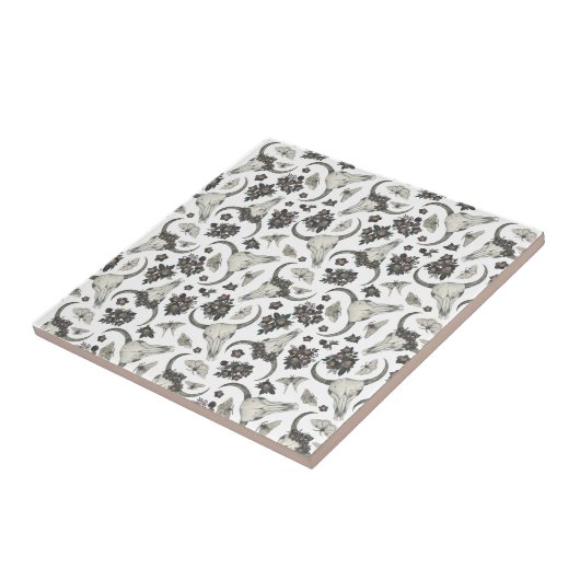 Gothic Animal Skull met Flowers Pattern Tegeltje (Zijkant)