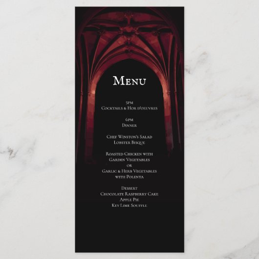 Gothic Arch Elegant Wedding Dark Black Red Menu (Voorkant)