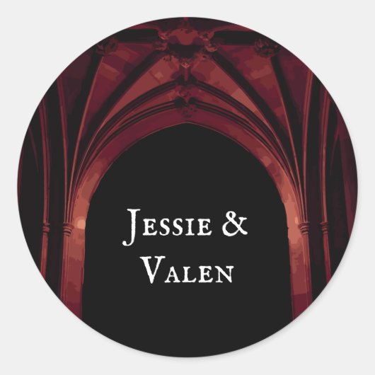 Gothic Arch Elegant Wedding Dark Black Red Ronde Sticker (Voorkant)