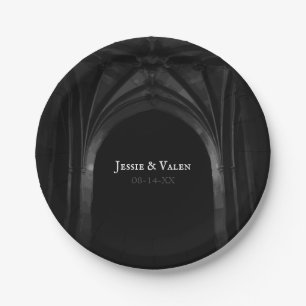 Gothic Arch Elegant Wedding Donker Zwart-wit Papieren Bordje