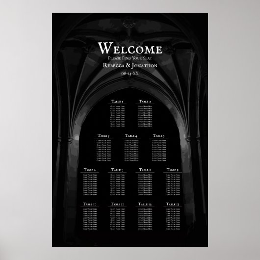 Gothic Arch Elegant Wedding Donker Zwart-wit Poster (Voorkant)