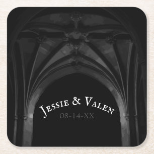 Gothic Arch Elegant Wedding Donker Zwart-wit Vierkante Kartonnen Onderzetter
