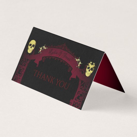 Gothic Arch Trellis en Skulls Bruiloft Dank U Kaart (Voorkant)