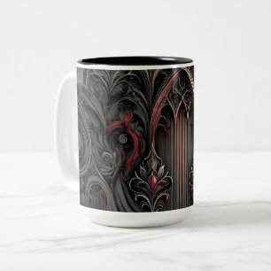 Gothic Arched Design Koffie Mok – Zwart en Rood Ar