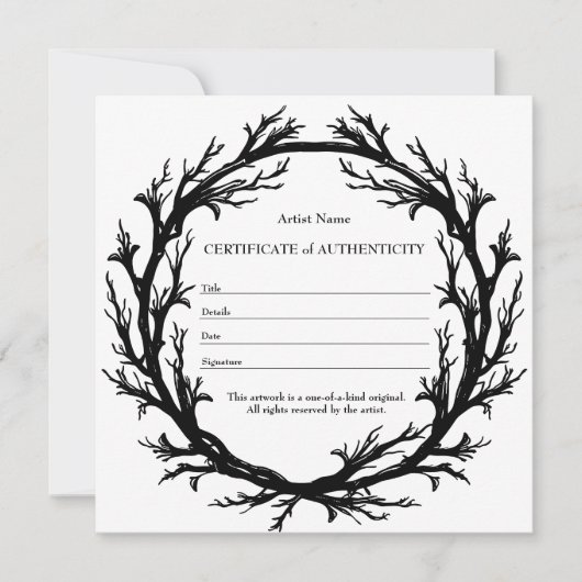 Gothic Art Certificaat van Echtheid Feestdagenkaart (Voorkant)