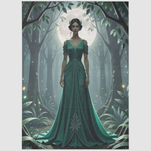 Gothic Art Deco Goddess in Forest Tissuepapier (Voorkant)