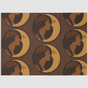 Gothic Art Deco Meisje en Halve Maan Decoupage Tissuepapier