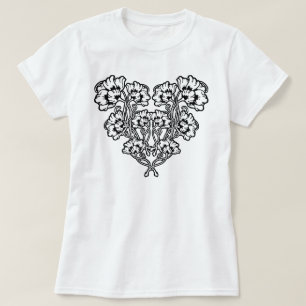 Gothic Art Nouveau Flower Heart T-shirt