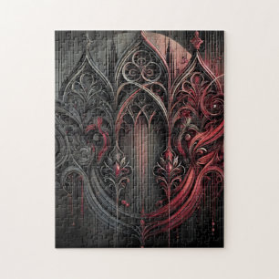 Gothic Art Puzzel – ingewikkeld rood en zwart ontw