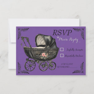 Gothic Baby Carriage Girl Baby shower RSVP Card