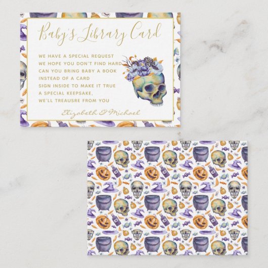 Gothic Baby Library Book Request Skulls Halloween Informatiekaartje (Voorkant / Achterkant)