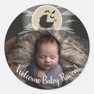 Gothic Baby shower Halloween Carriage Ronde Sticker