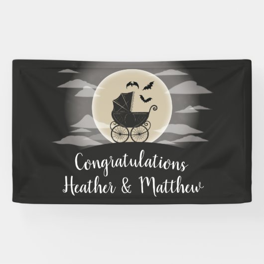 Gothic Baby shower Halloween Carriage Spandoek (Horizontaal)