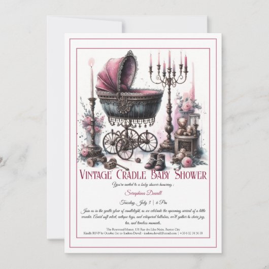 Gothic Baby Shower Invitation – Vintage Cradle (Devant)