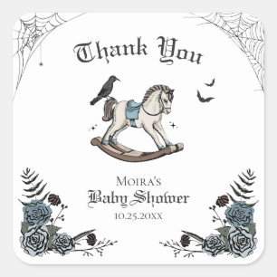 Gothic Baby Shower Schommelpaard Bedankt Vierkant Vierkante Sticker